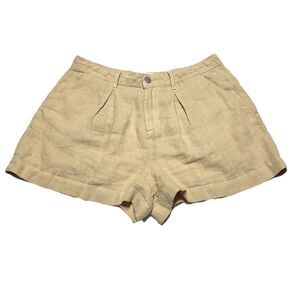 L'AGENCE Pleated Shorts Women's Size 28 Beige Tan 100% Linen High Rise 3”